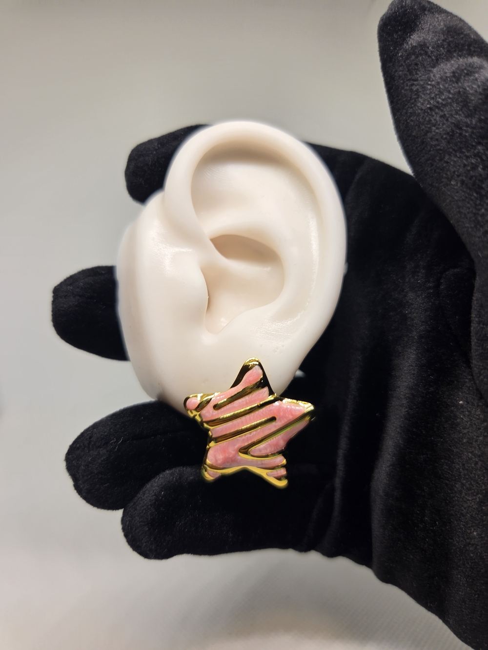 Star Striped Pink Earrings In Stainlees Steel